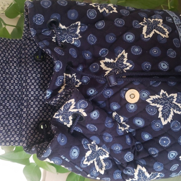 Vintage Vera Bradley Blue Coin Quilted Drawstring Backpack Bag - Picture 4 of 8